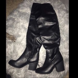 Black Pleather Over The Knee Boots